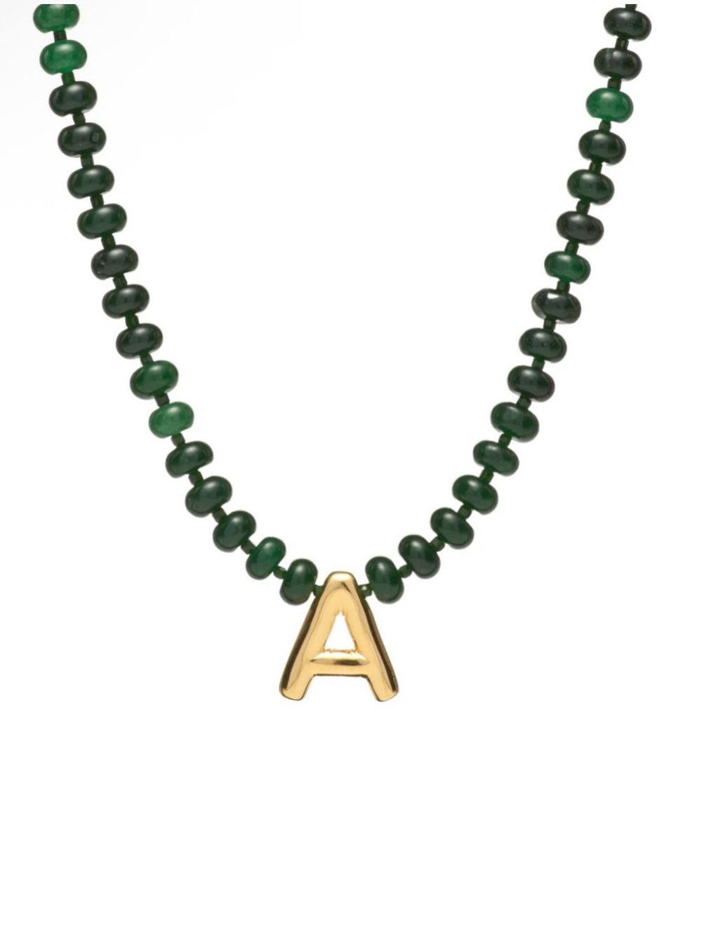NEW✨ Mayamar Genuine Jade Stone Beaded Initial Necklace 24k Gold Dipped Letter A